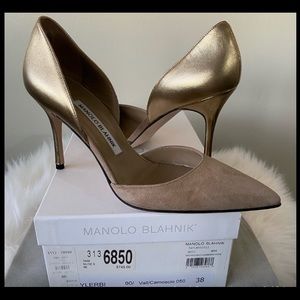 Manolo Blahnik Tayler Leather and Suede Pumps
